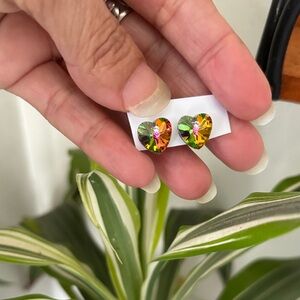 Heart-Shaped Multicolor Crystal Earrings